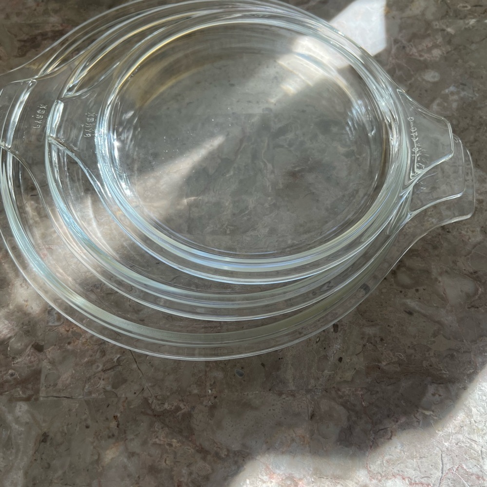 Vintage Pyrex Homestead, 1970s Blue Design Speckled Beige Cinderella Set w/Lids! - Picture 7 of 8